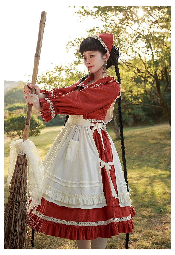 Pastoral Girl Lace Line Dress and Apron