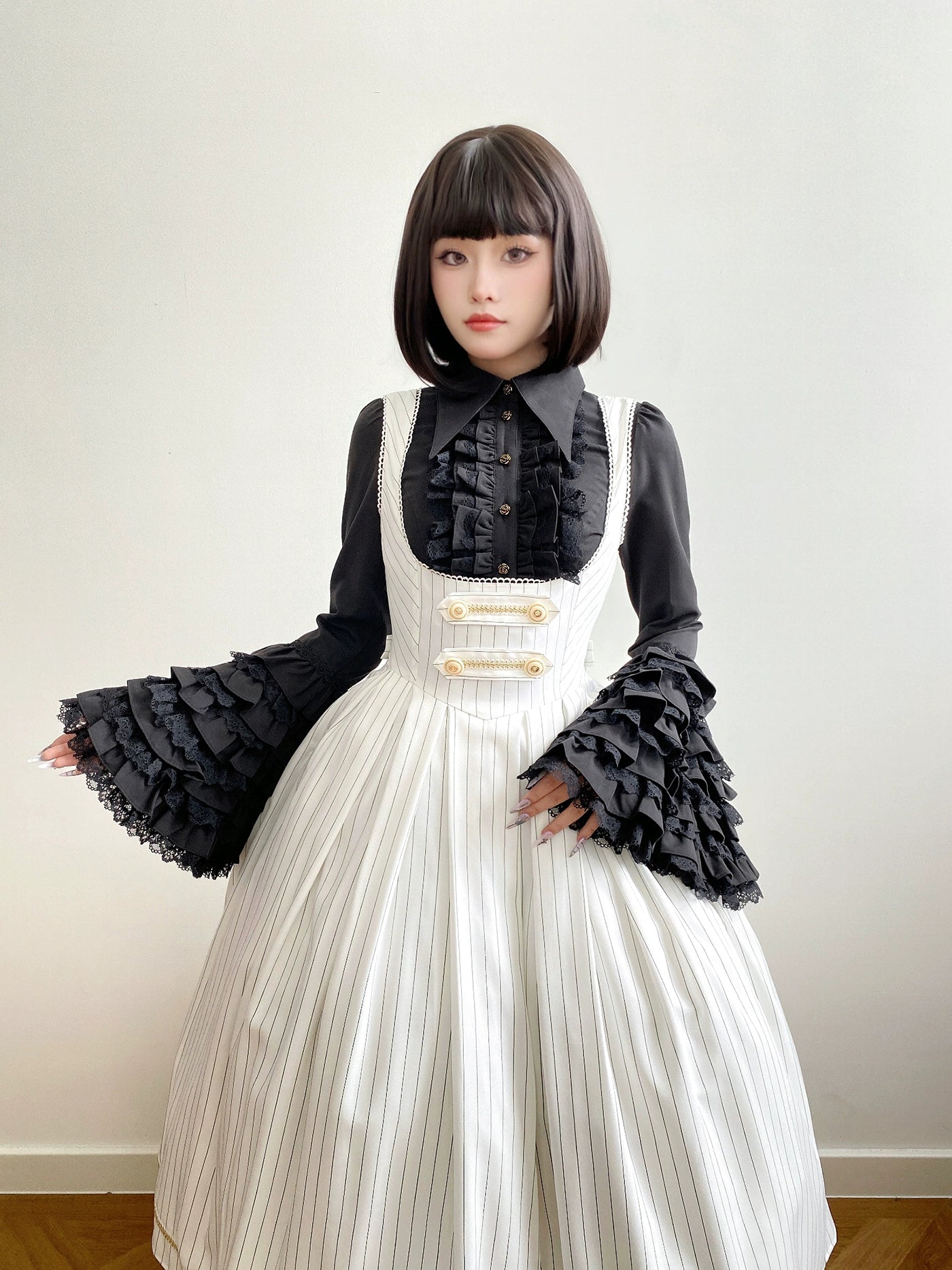 [Pre-orders available until 9/29] Bright Moon Corset Jumper Skirt Stripe [White]