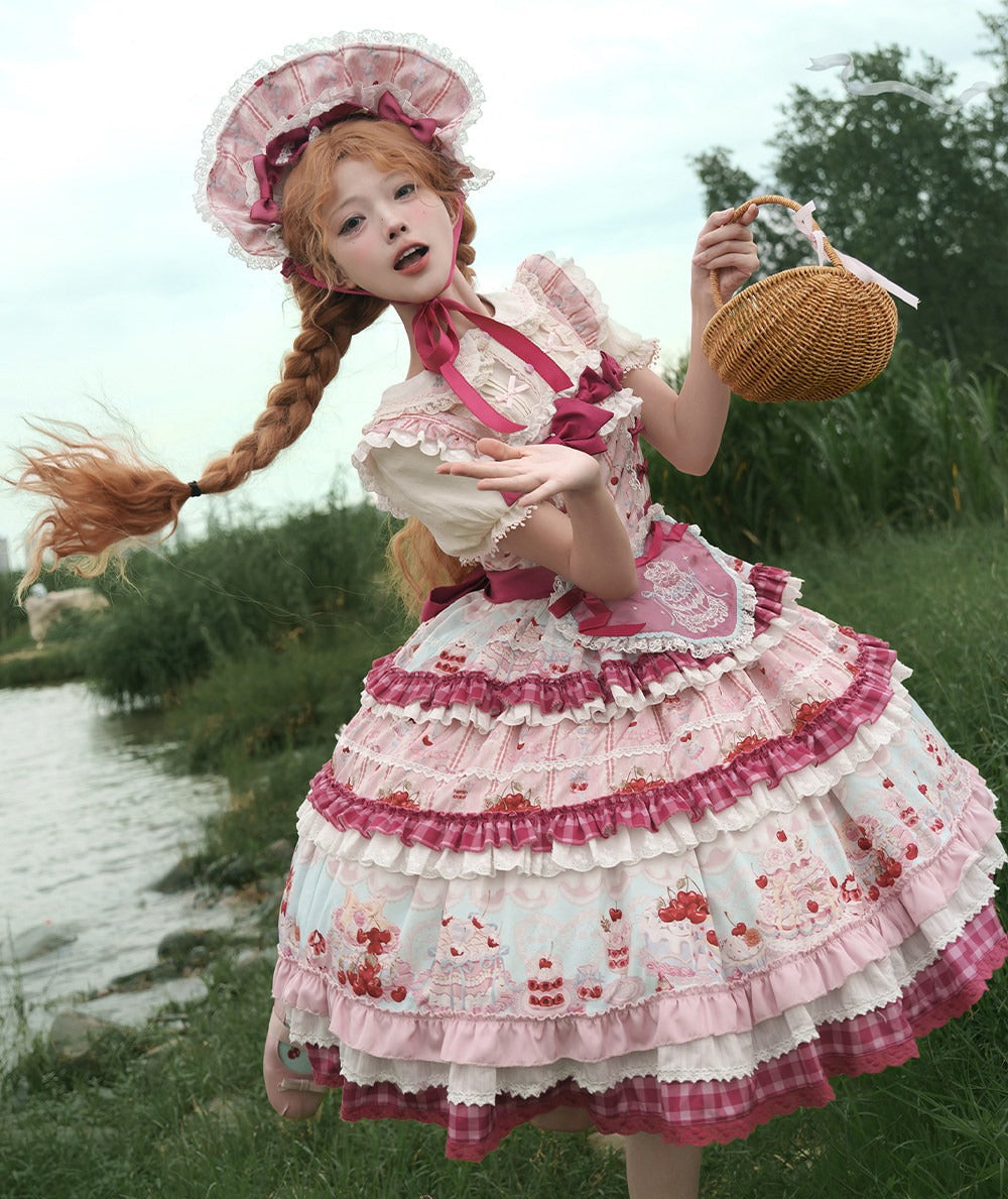 【受注予約6/18まで】Cherry Cake ティアードジャンパースカート
