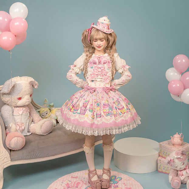 【受注予約1/26まで】Sweet Cup Cake プリントサスペンダースカート