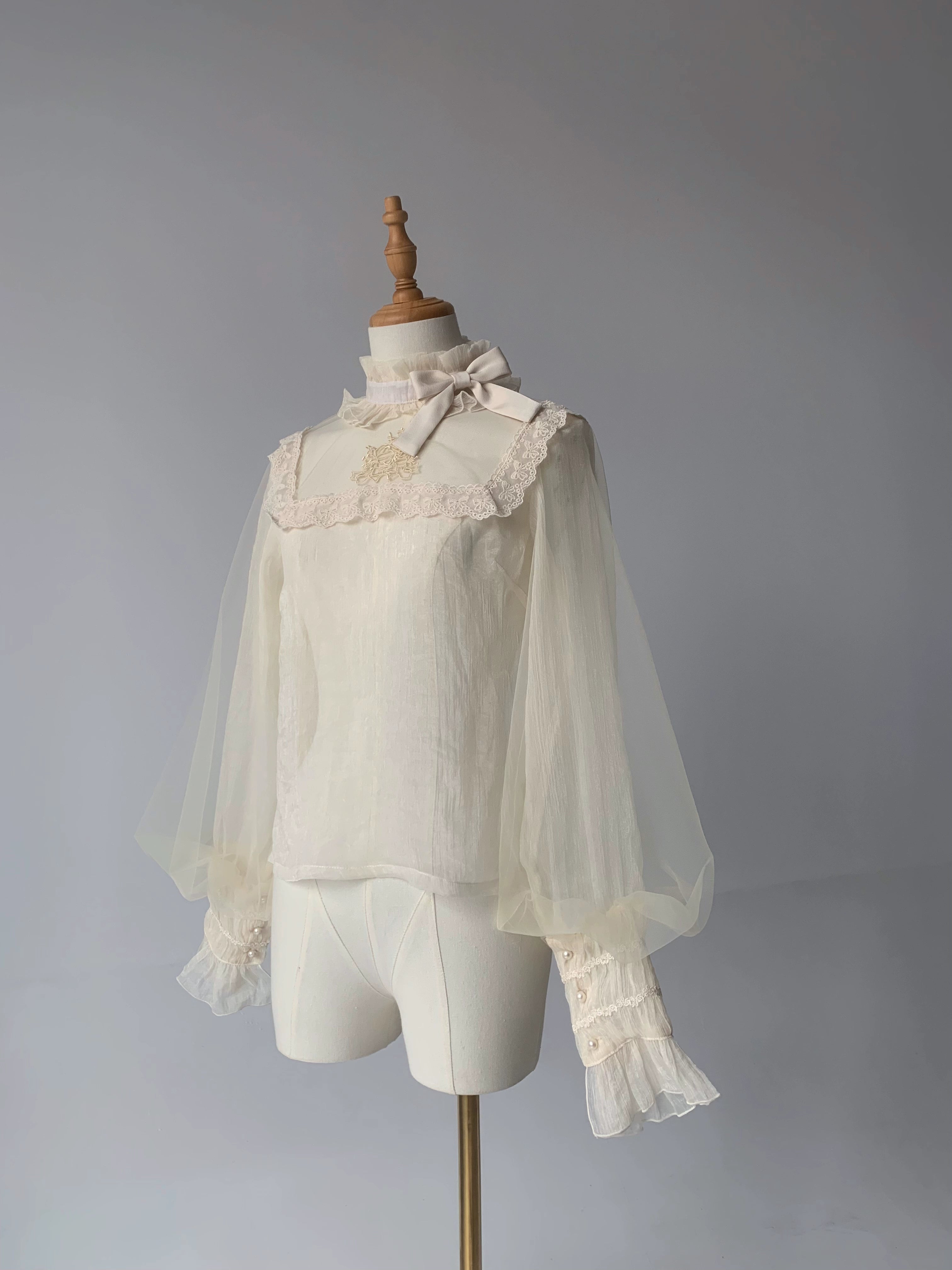 [Only available with simultaneous purchase] Fourteen-line poem sheer stand-up collar blouse