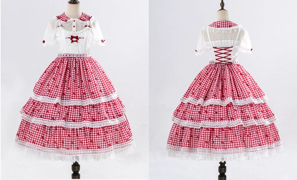 【受注予約8/18まで】Strawberry Sunshine Picnic  カントリー風ジャンパースカートとエプロン