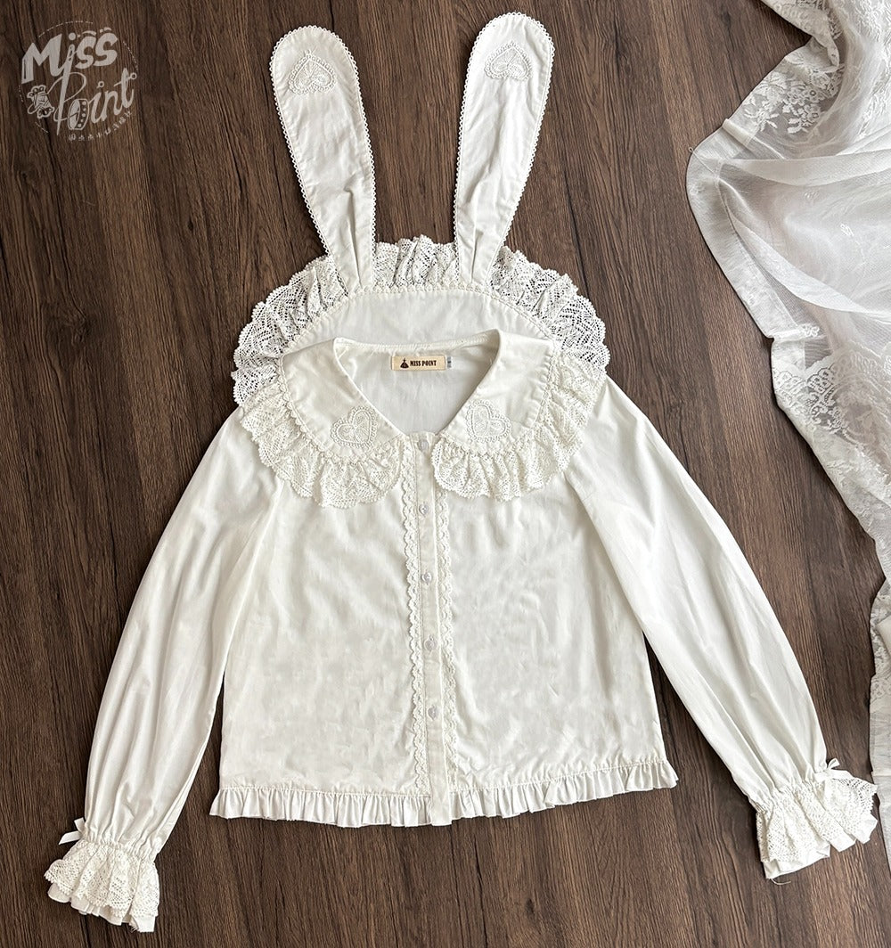 【予約販売】Checkered Petal Rabbit うさ耳付き長袖ブラウス