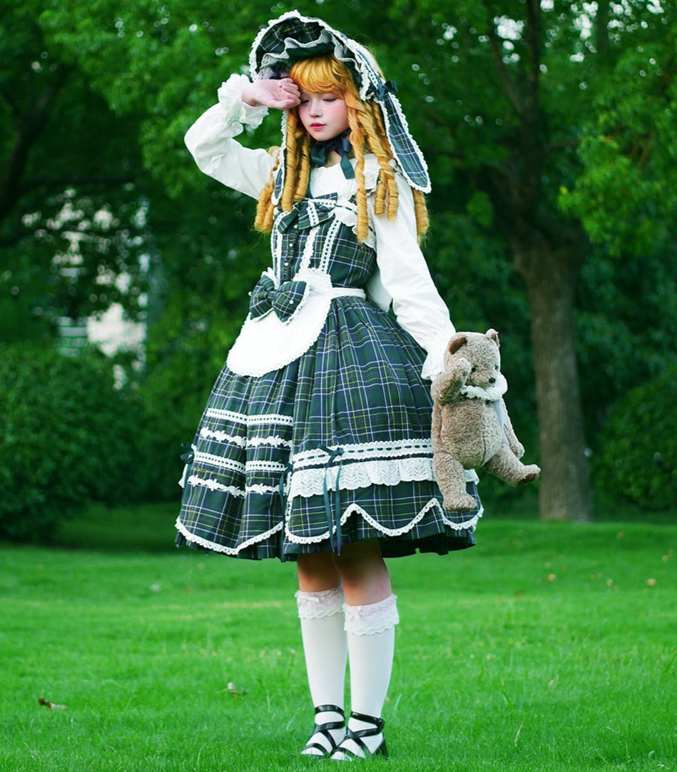 【予約販売】Checkered Petal Rabbit リボンジャンパースカート