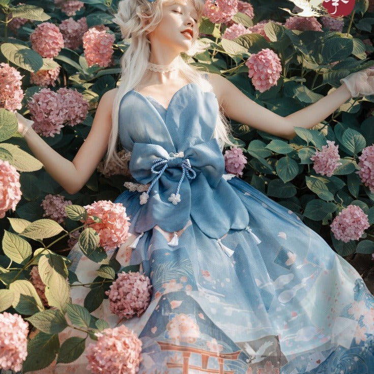 桜の国のアリス 和ロリ花びらジャンパースカート
