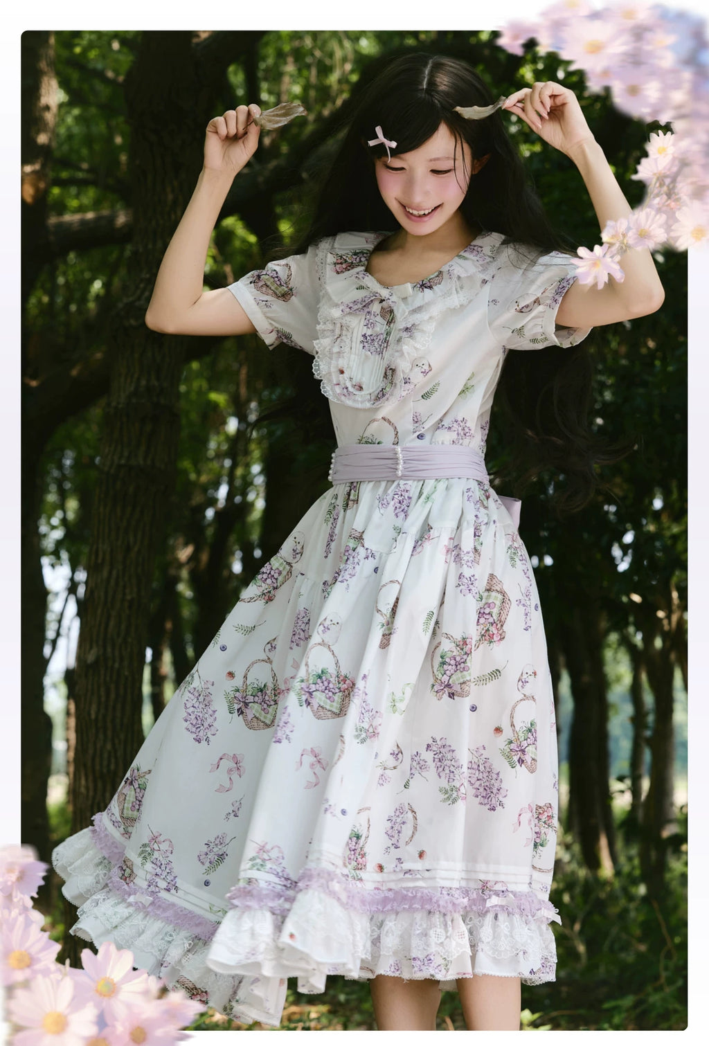 【受注予約8/17まで】Flower and Fruit Basket 半袖ワンピース