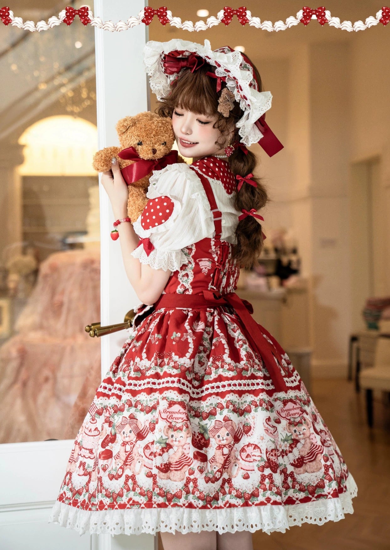 [Pre-orders available until 8/28] Bear Strawberry Garden Jumper Skirt 3-piece set