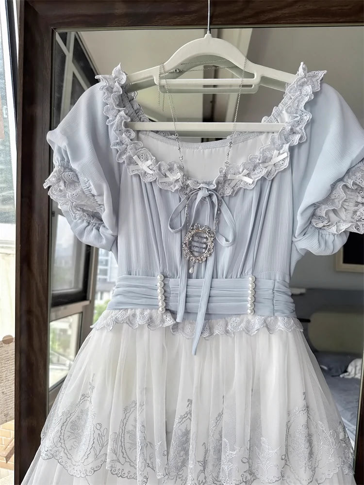 Rose round window embroidery 2way dress