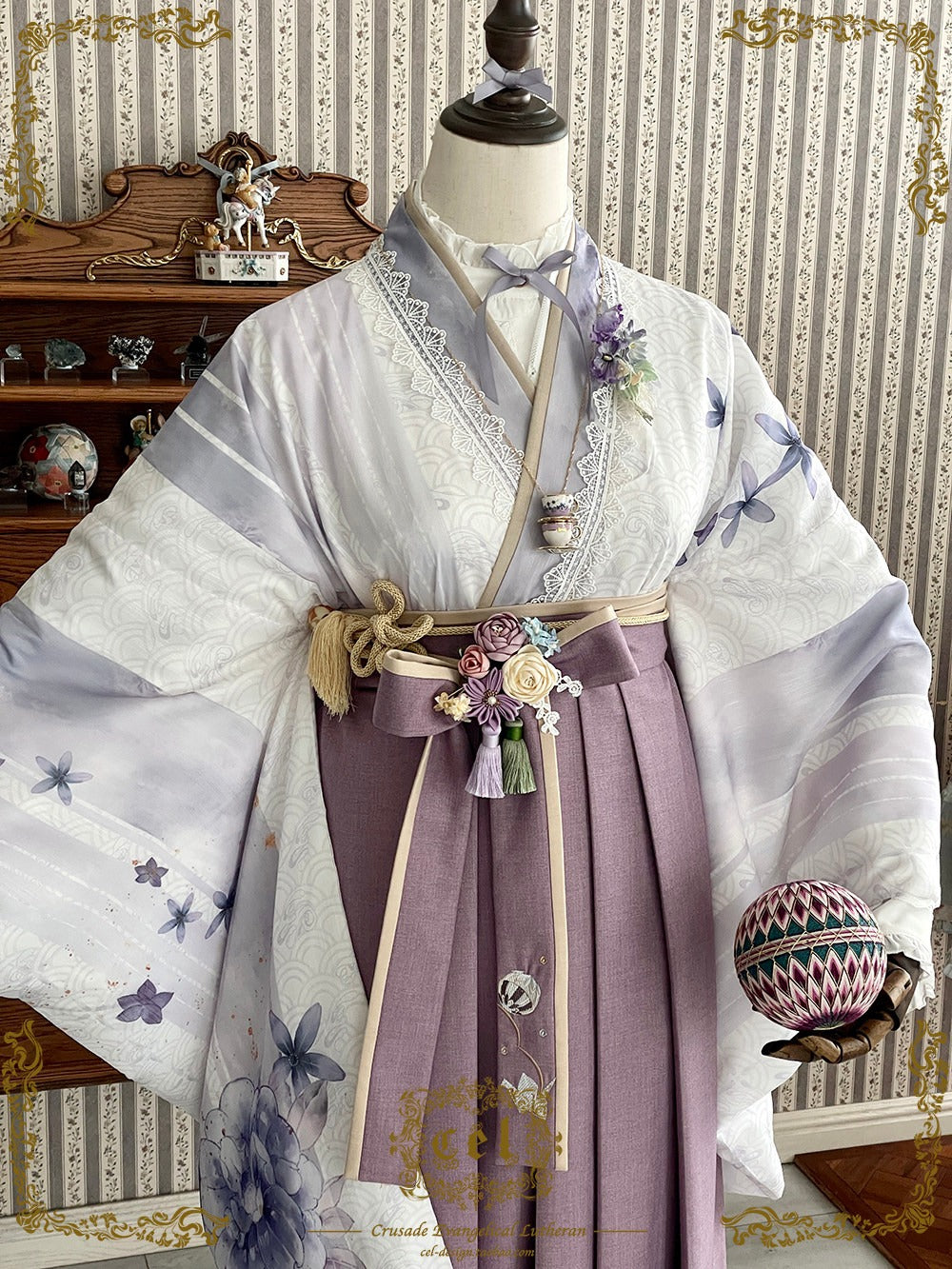 【新色追加】和風プリントとレースの着物風トップス【合わせ買いで20%オフ】