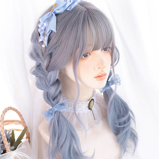 Lolita wig gray blue gradation loose curl long