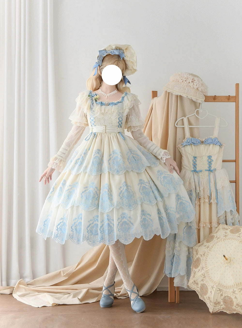 【予約販売】Noble Garden 付け袖付き刺繍ワンピース