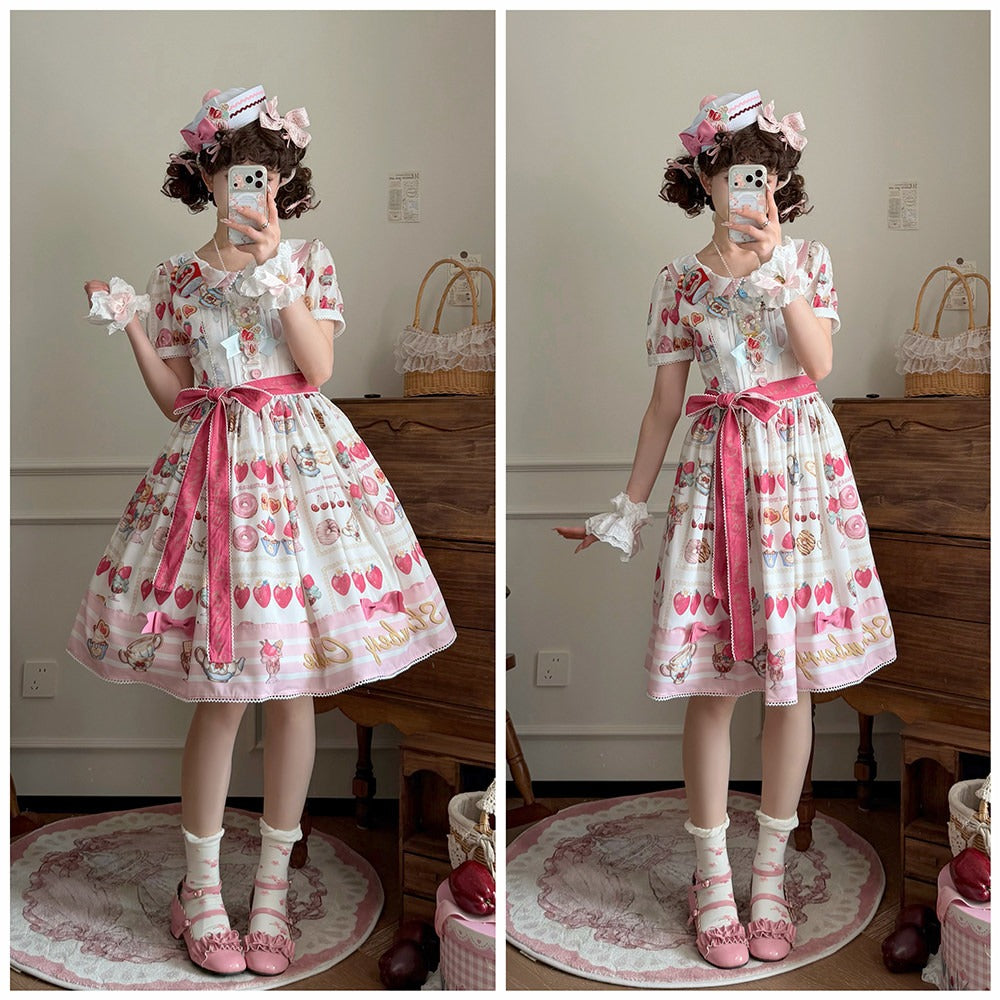 【受注予約6/24まで】Strawberry Parfait Tea プリントワンピース