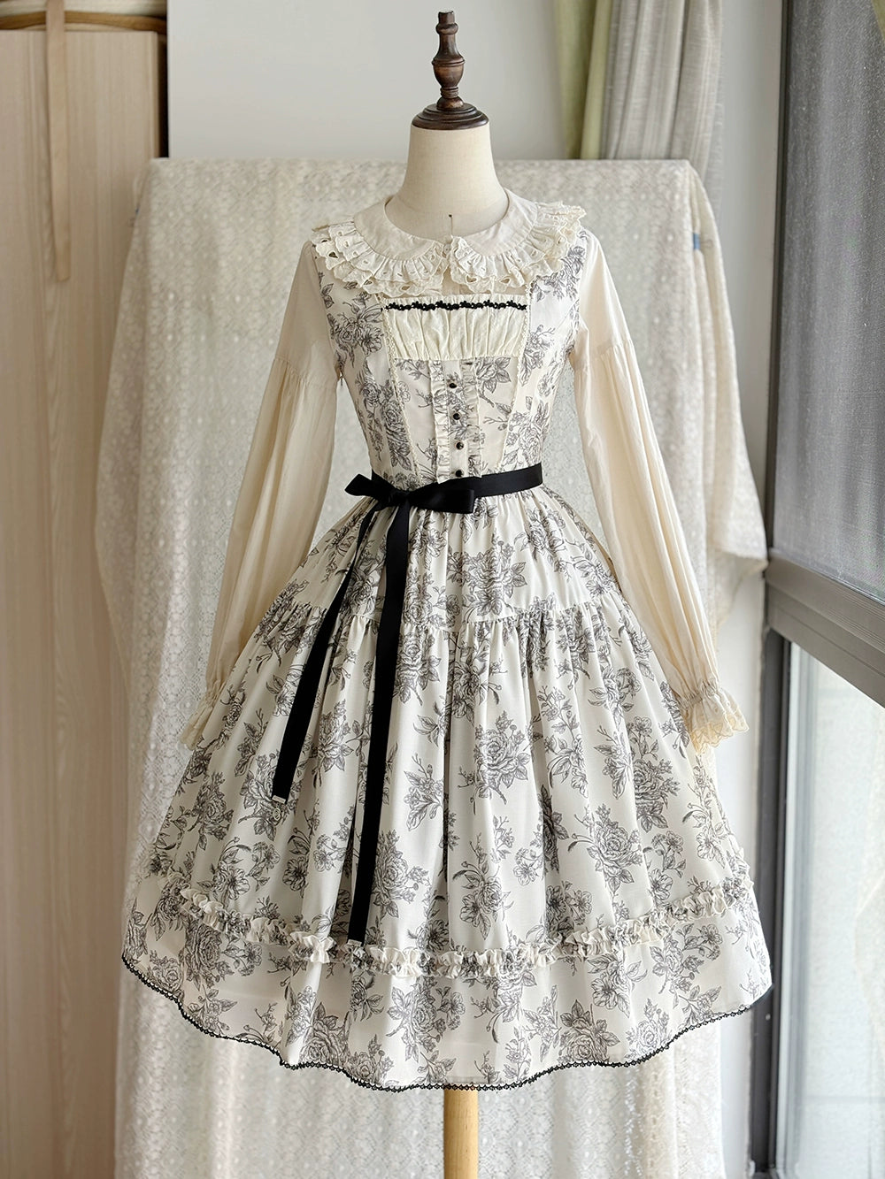 【予約販売】Sketch Wild Rose ジャンパースカート プリントタイプ