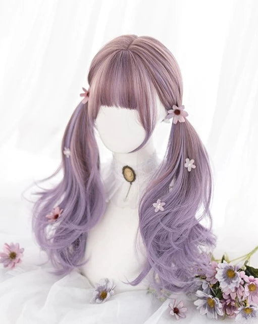 Lolita wig pink purple gradation loose curl long