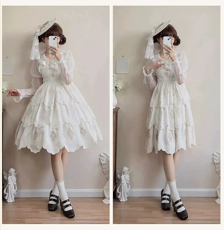 White Iris 月明かりのアヤメ刺繍ジャンパースカート