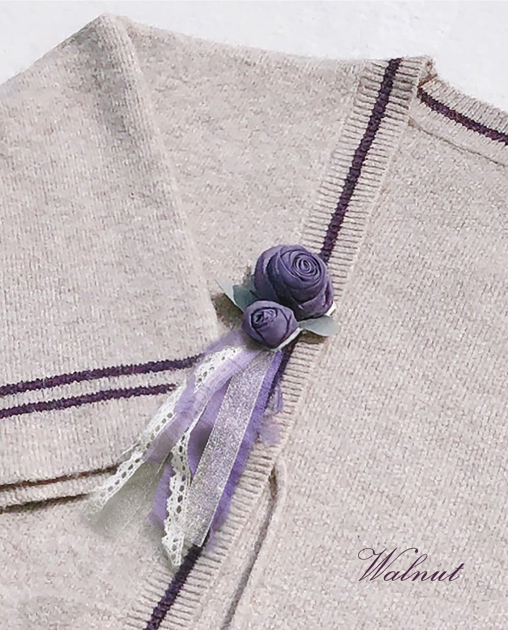 Japanese-style deep purple jumper skirt and blouse, haori, ribbon tie, corsage only