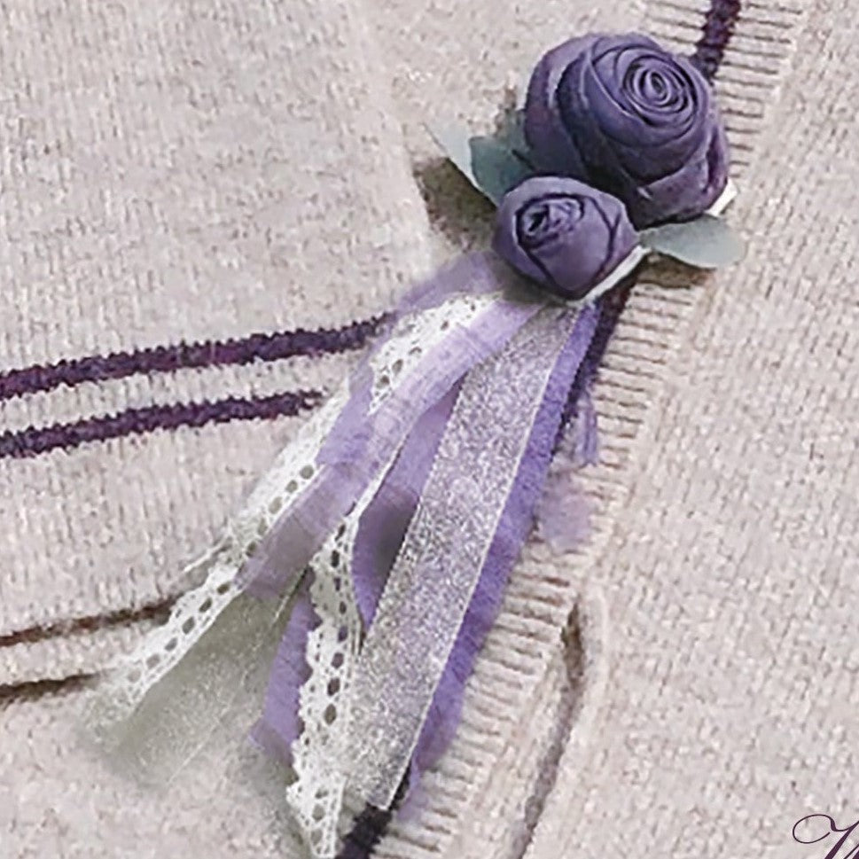 Japanese-style deep purple jumper skirt and blouse, haori, ribbon tie, corsage only
