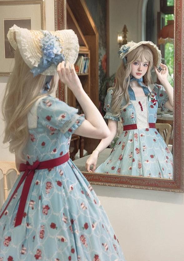 Rose Garden Light Blue Puff Sleeve Dress