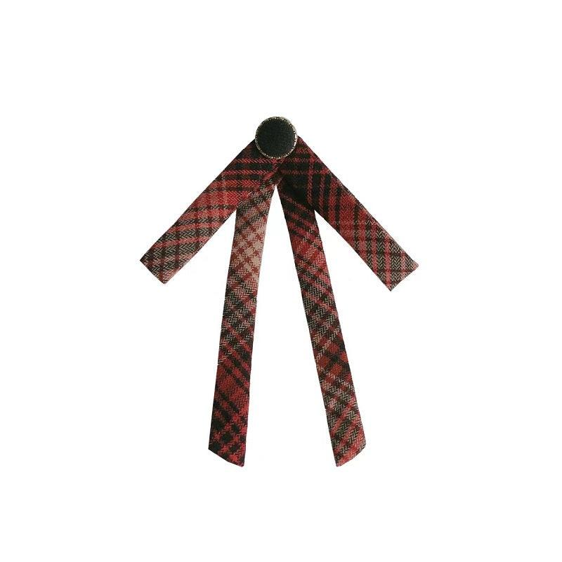 Red checked bicolor jumper skirt and black blouse