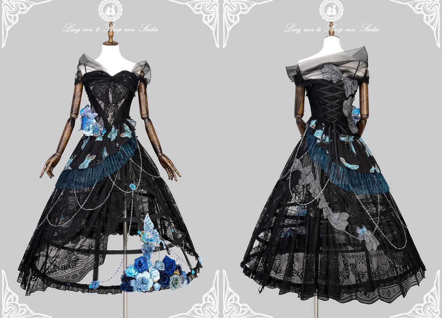 【受注予約12/29まで】夜吻蝶舞  ドレス＋鳥かごパニエセット