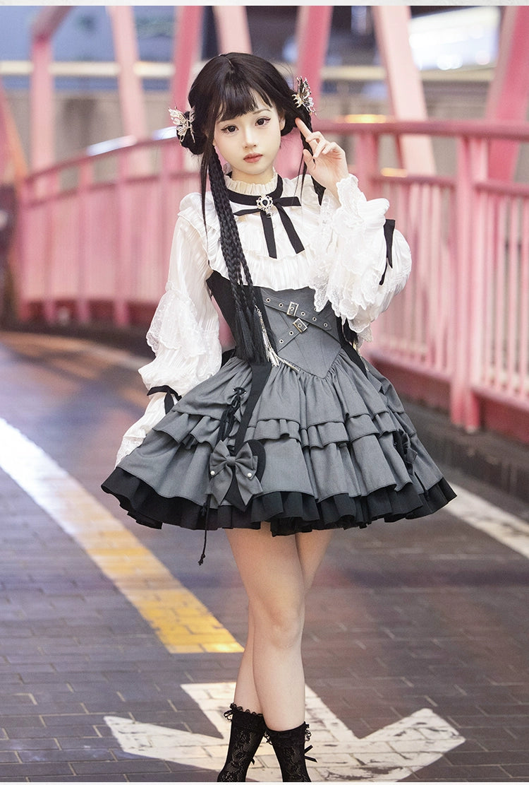 ベルトデザインバイカラージャンパースカート