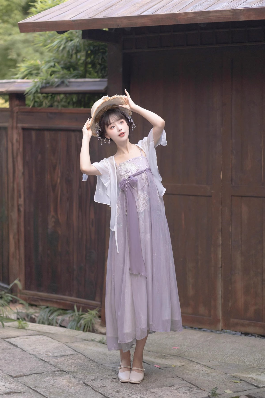 Ziyao 花柄の紫色華ロリジャンパースカートとシアーボレロ