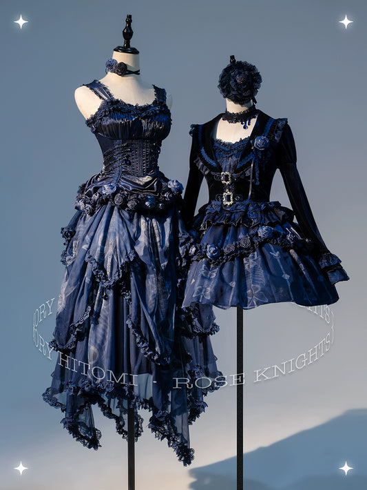 [Reservations until March 6th] Rose Knight III Satin and Organdy Gothic Dress [Sapphire Blue]