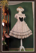 Dot and Ribbon Monotone Frill Shoulder Jumper Skirt