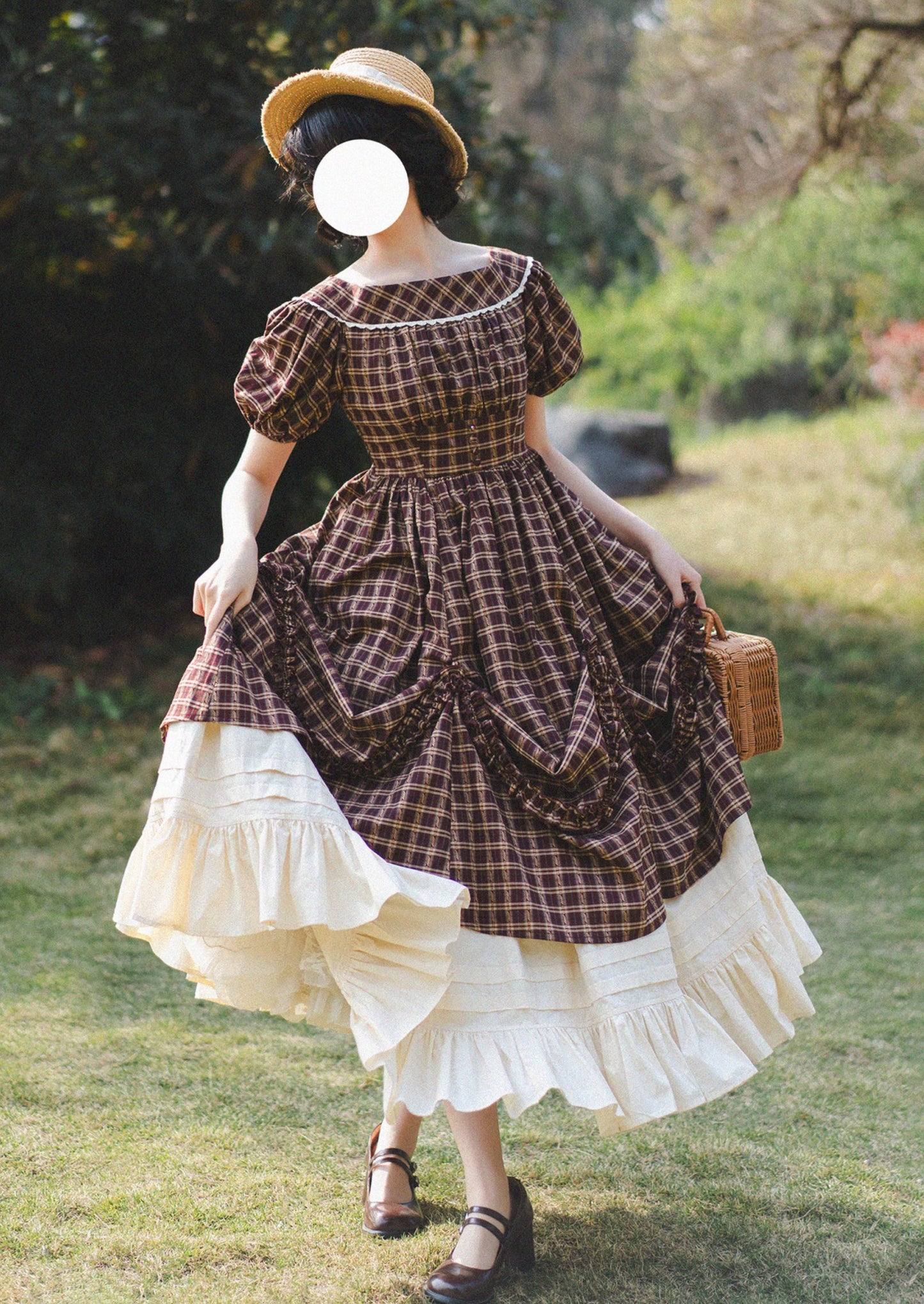 Forest Picnic チェックのワンピース