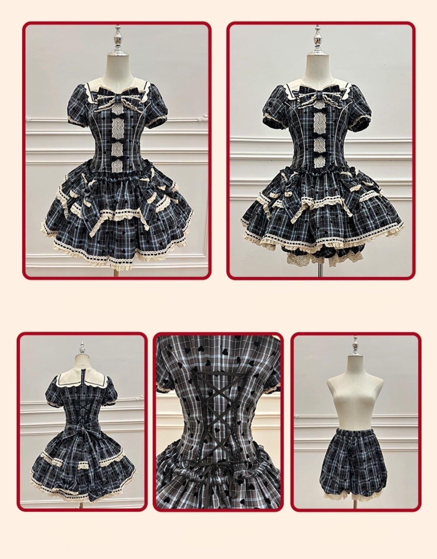 【受注予約8/14まで】Sweet Heart Girl チェックのワンピースとドロワーズ