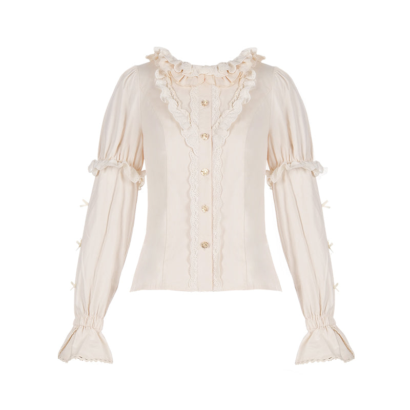 Cotton blouse with round collar ruffles