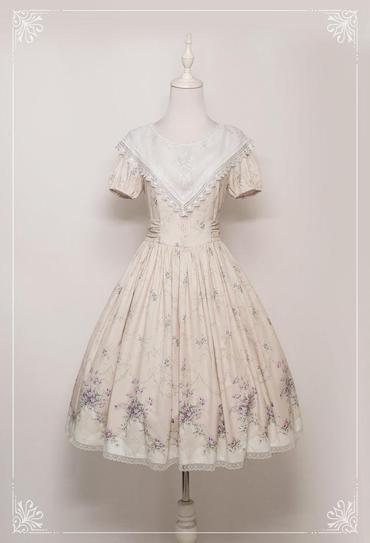 Bouquet of the Valley embroidered triangle collar floral dress