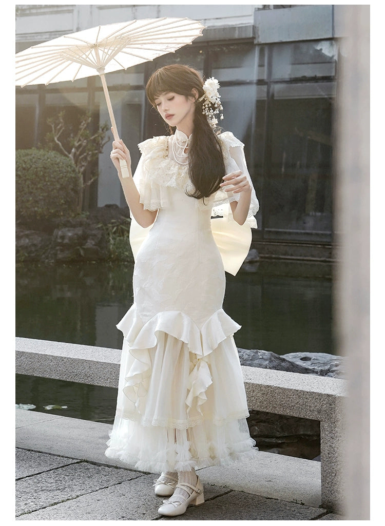 白百合色のフィッシュテール華ロリドレス