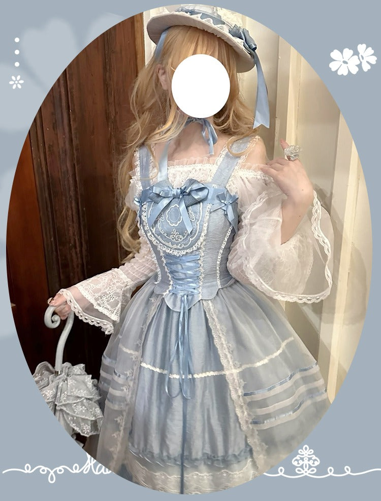 Antique Porcelain Plates Off-the-shoulder Blouse