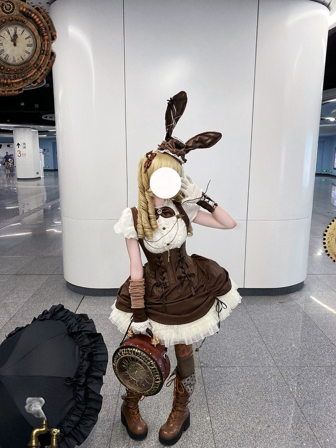 【受注予約6/30まで】Brulee Bunny コルセットジャンパースカートセット・ブラウン