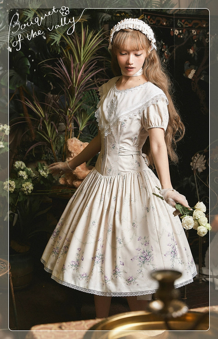 Bouquet of the Valley embroidered triangle collar floral dress