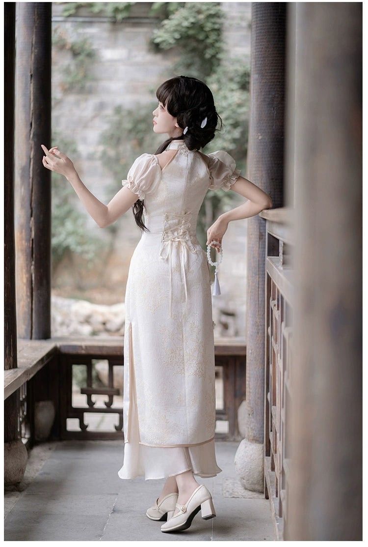 Moonlight Enshin Halter Neck Long Dress with Attached Sleeves