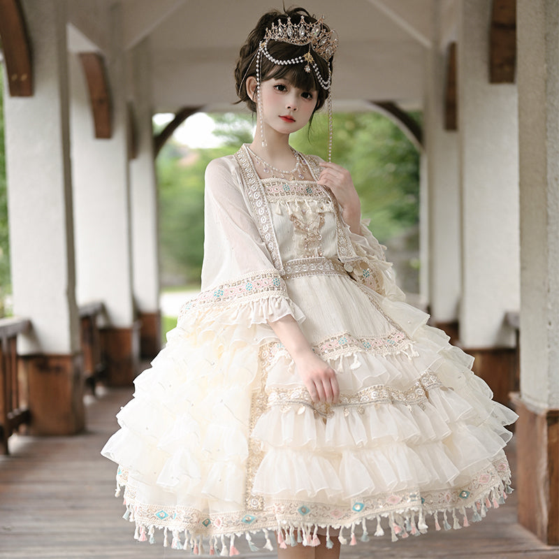 3 piece chiffon dress set with Chinese embroidery ribbon