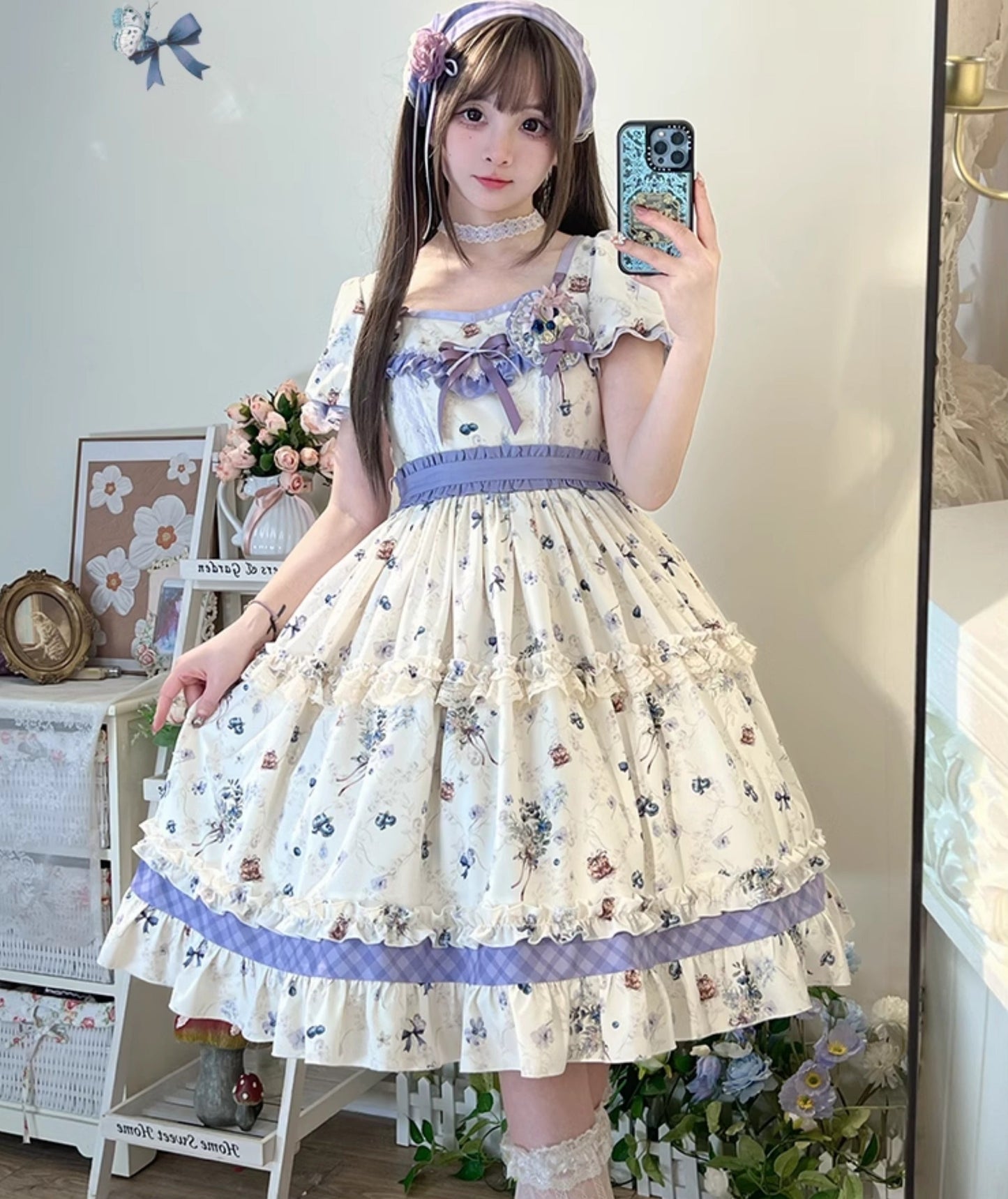 Blueberry Pie Short Sleeve Dress Simple Type