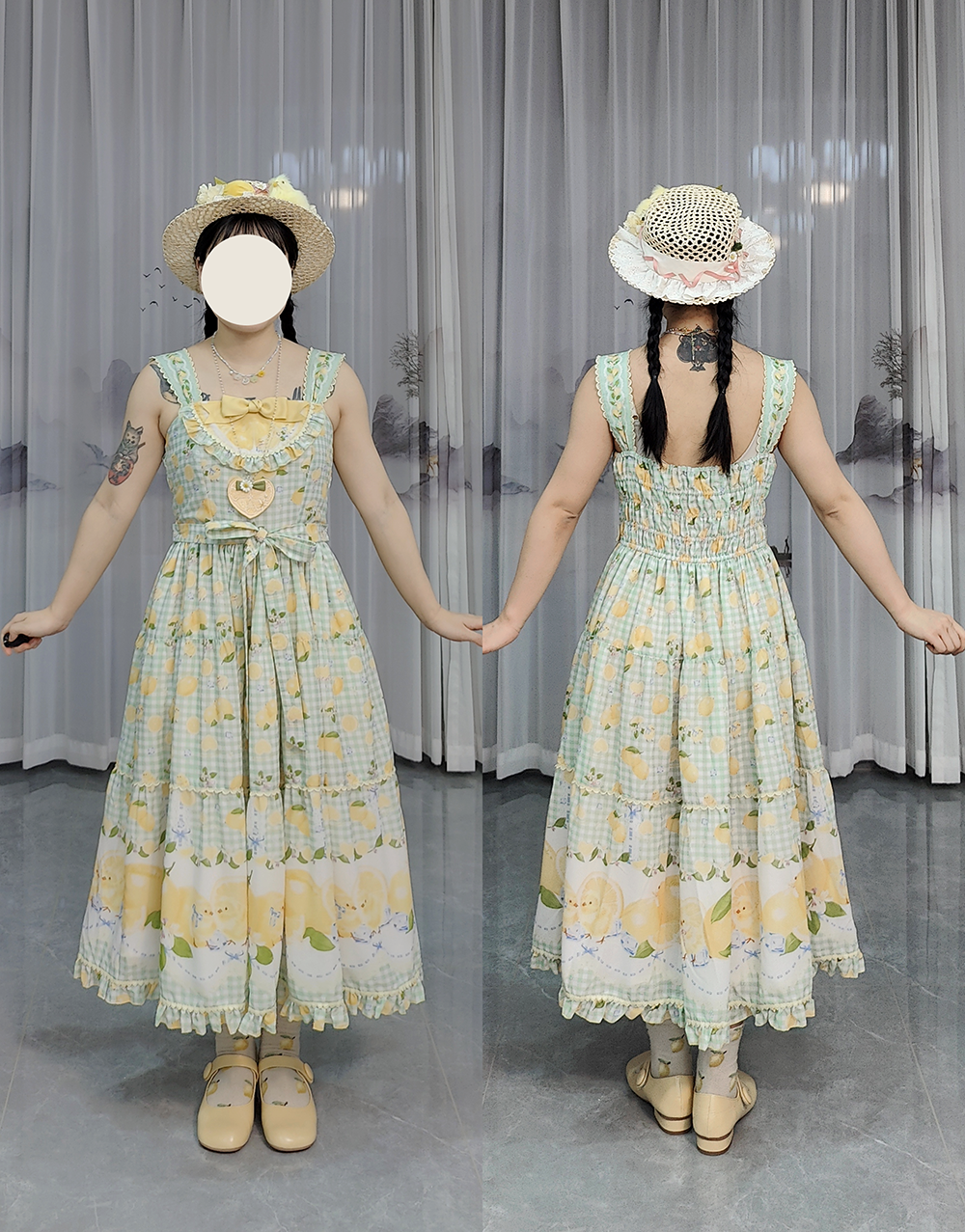 【受注予約5/14まで】Lemon Sweetie プリントジャンパースカート・ロング丈