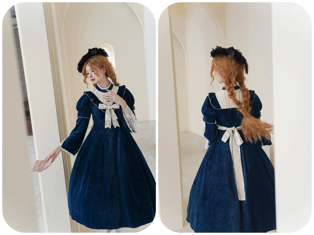 [Pre-orders available until 12/1] Suijaku stand-up collar velvet dress and cape