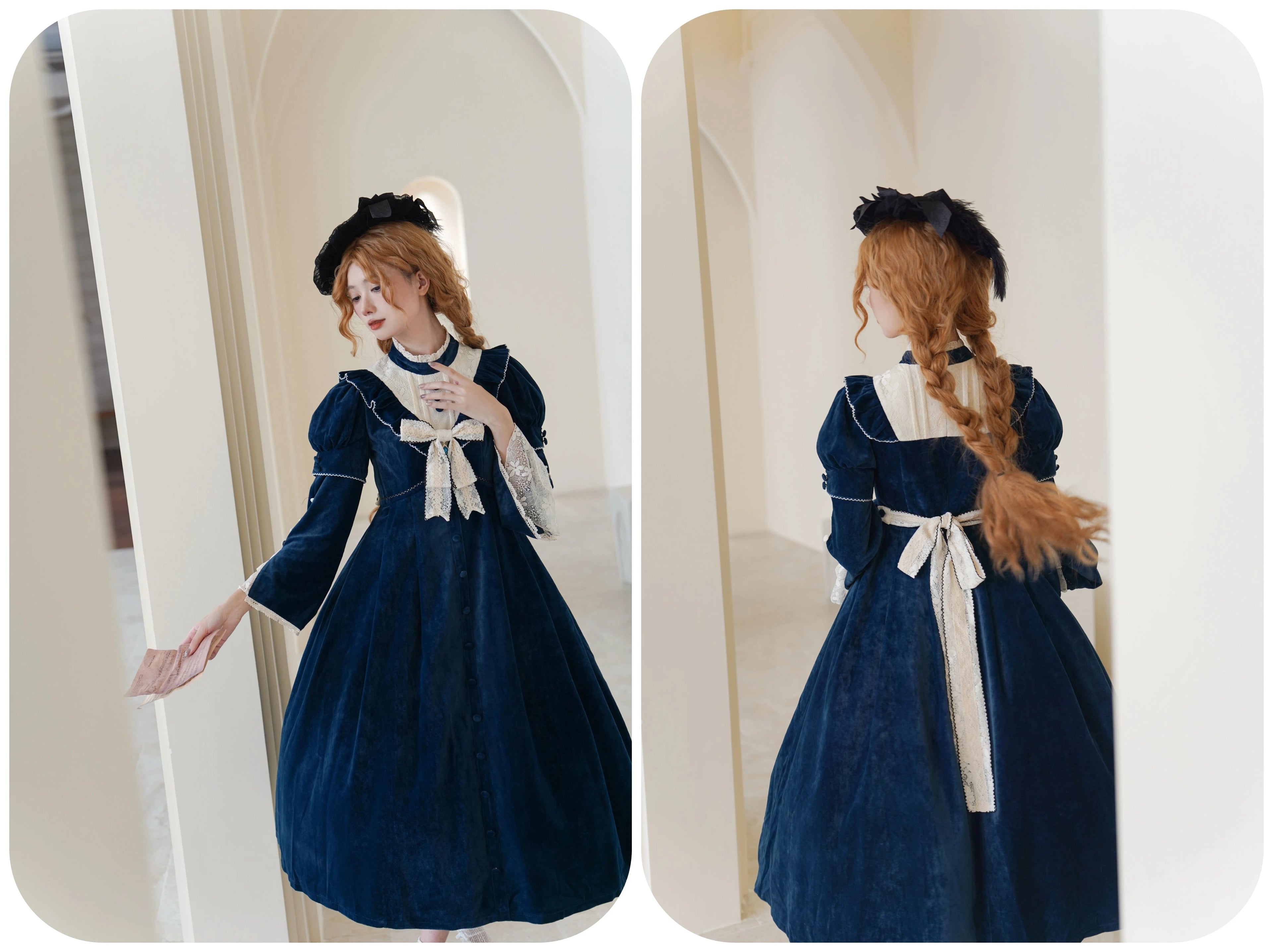 [Pre-orders available until 12/1] Suijaku stand-up collar velvet dress and cape