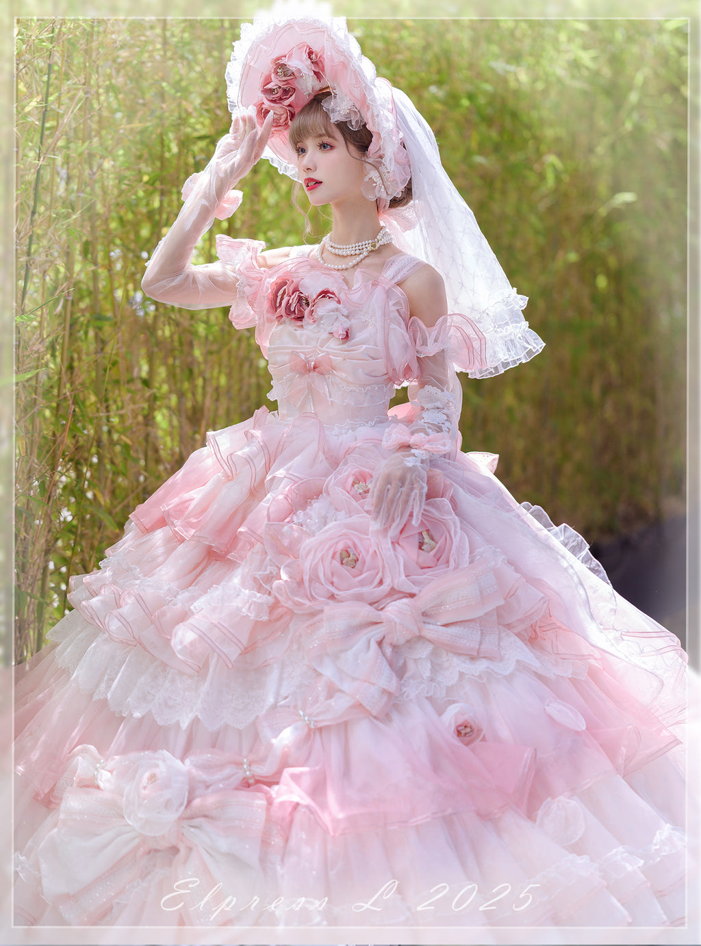 [Pre-orders available until 2/26] Full of Fragrance Dress with Train and Inner Skirt - Pink