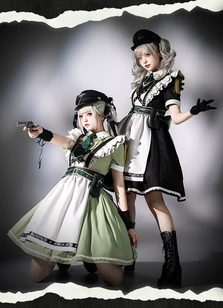 【受注予約5/22まで】少女兵器 エプロン付きワンピースセット・ブラック