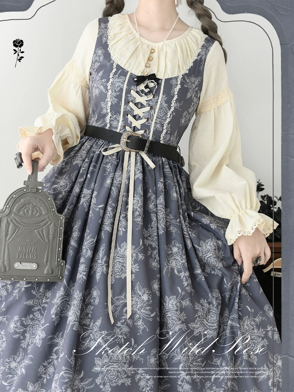 【予約販売】Sketch Wild Rose フリルスタンドカラーブラウス