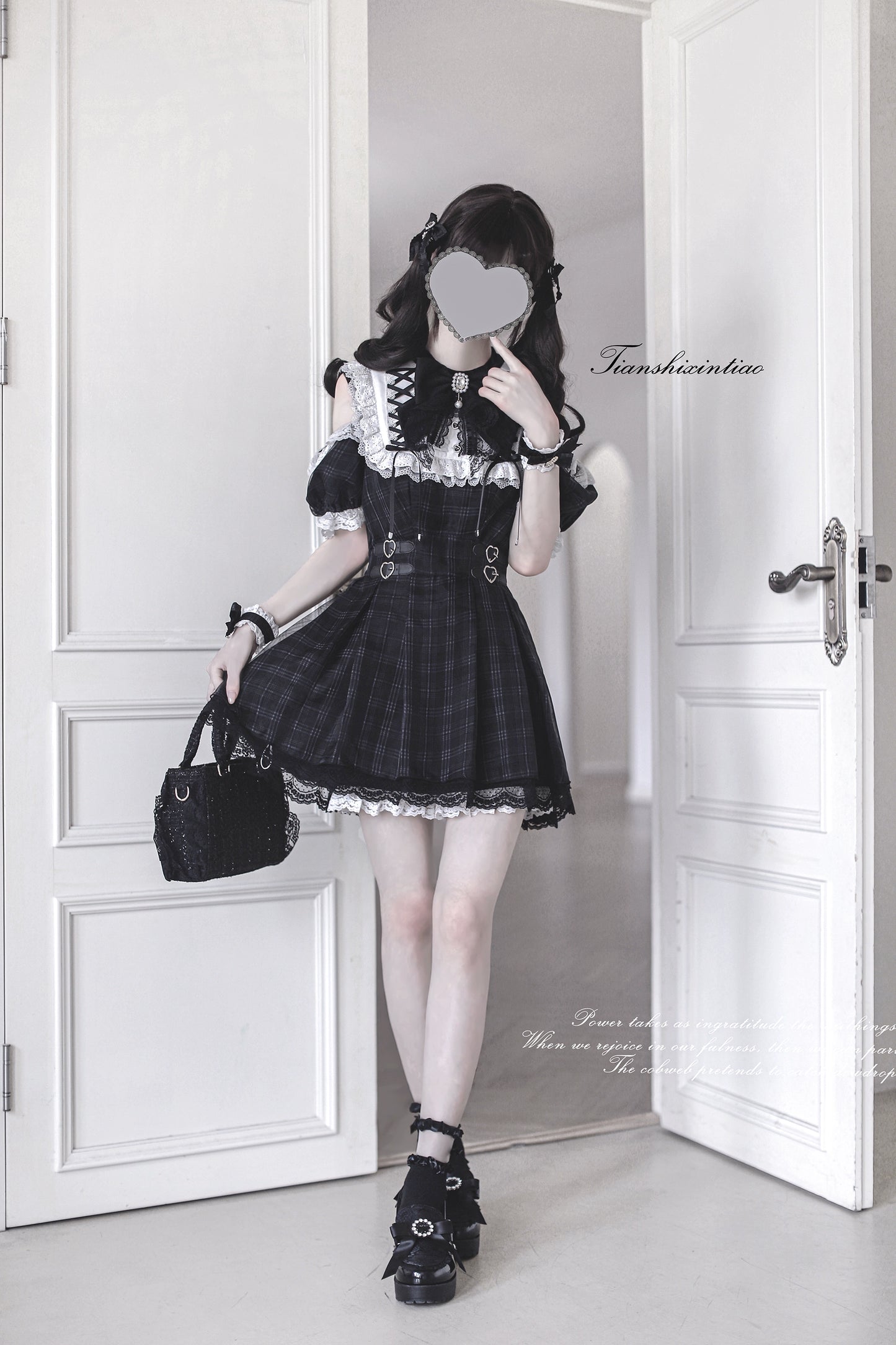 【予約販売】 Angel Heartbeat Black フリルチェックミニ丈ワンピース