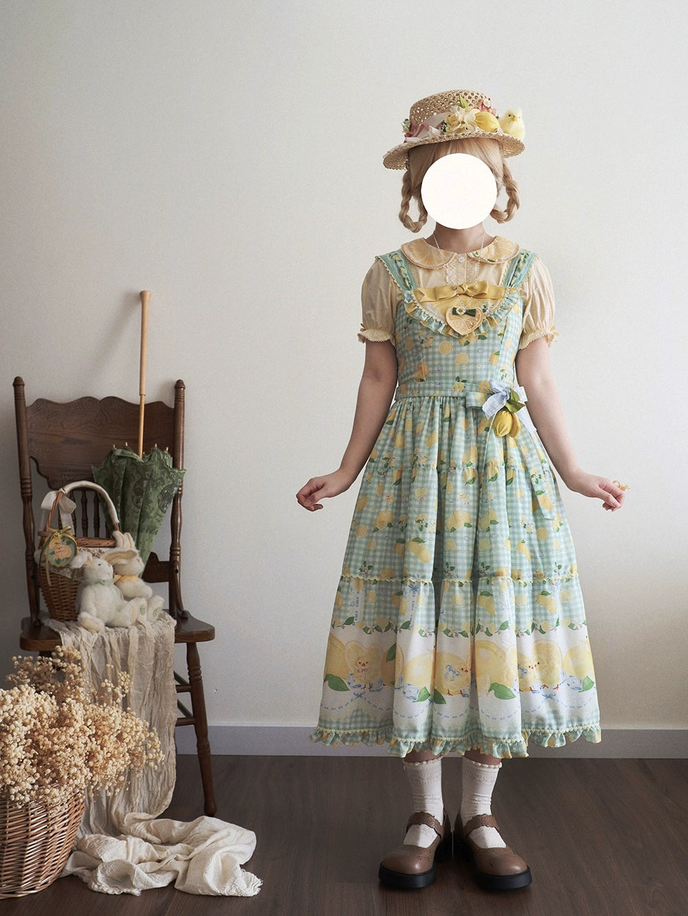 【受注予約5/14まで】Lemon Sweetie プリントジャンパースカート・ロング丈