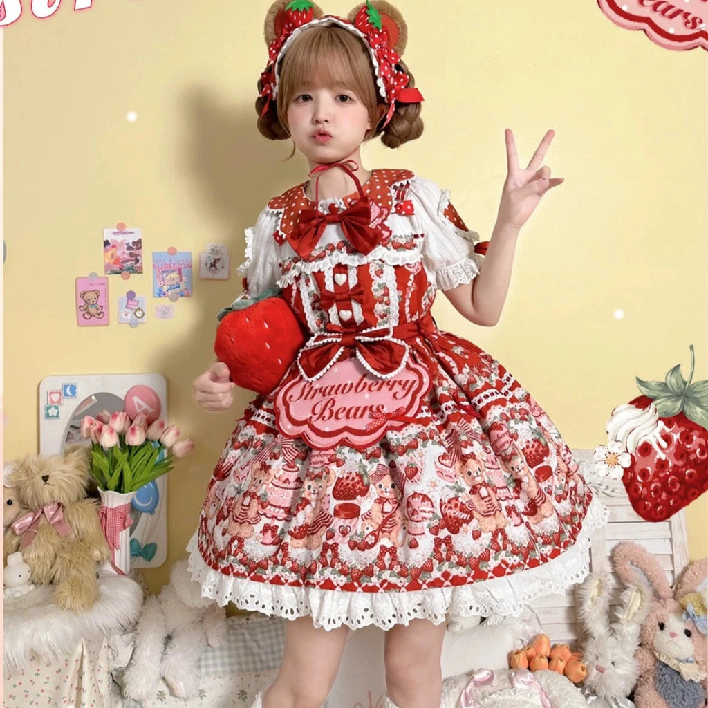 Bear Strawberry Garden サロペットスカート3点セット