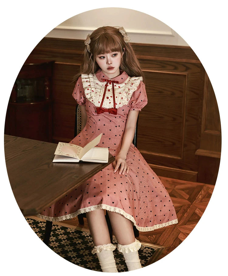 Ruby Chocolate Heart Dot Short Sleeve Dress