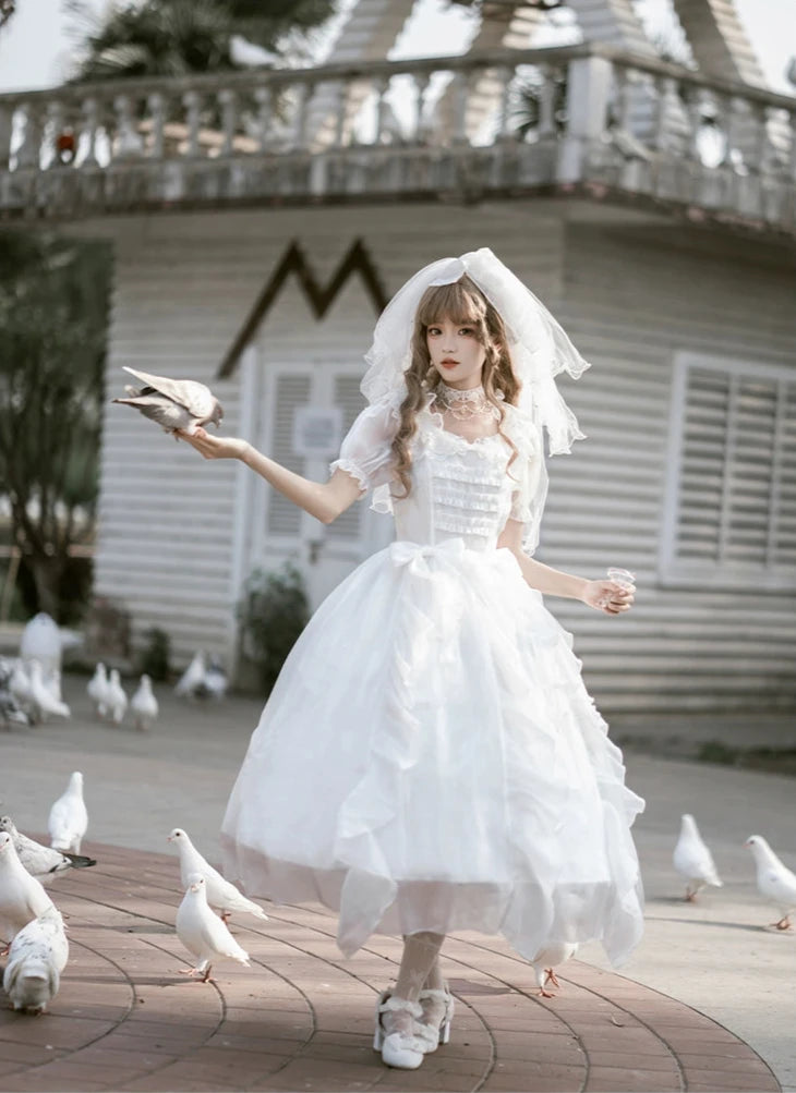 White Wings Irregular Frill Fairy Dress